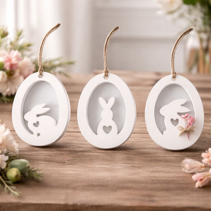 Oster Ornament 3 teilig Hasen Anhänger Osterdeko modern